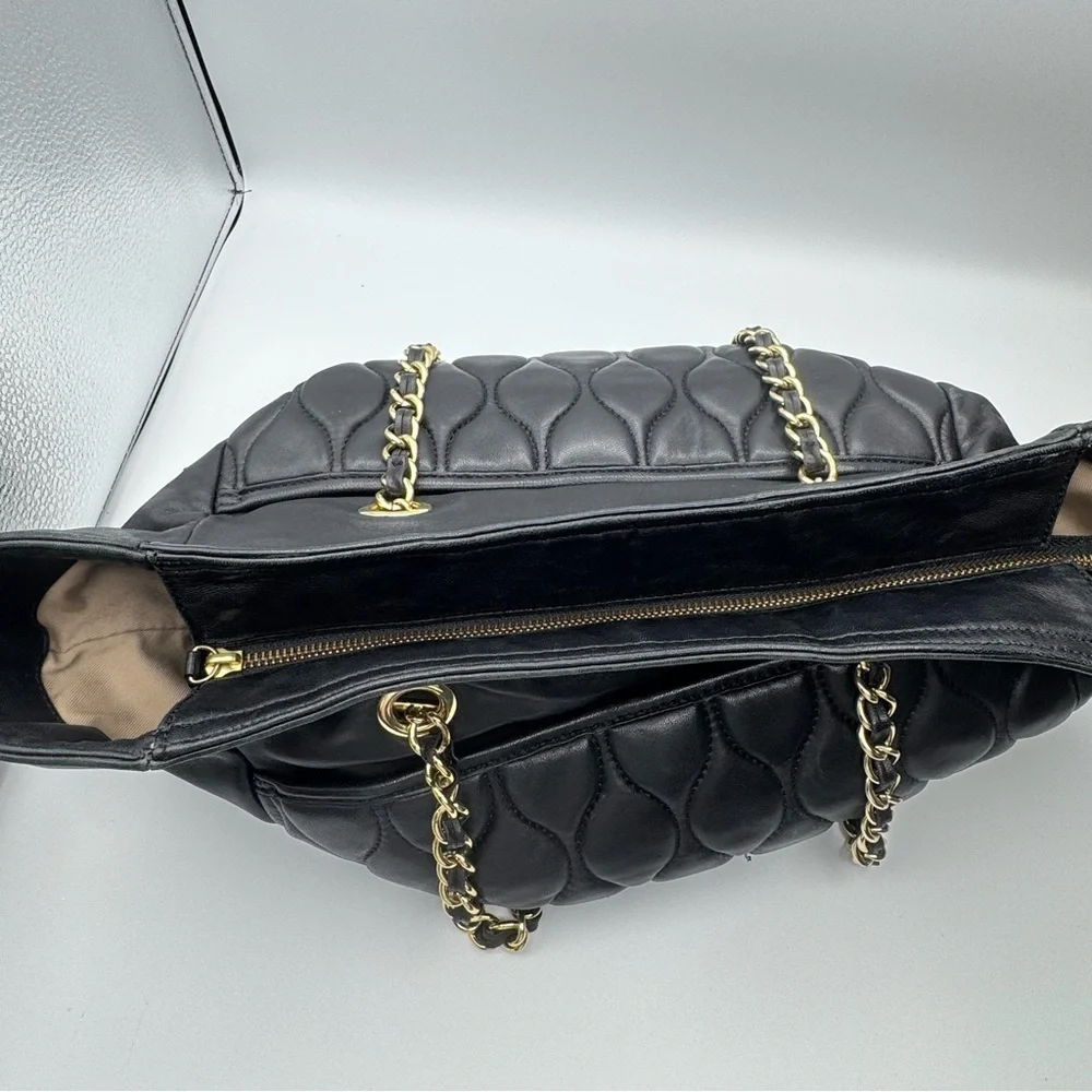 Talbots Quilted Genuine Leather Slouch Bag Tote Chain Strap Black - Picture 16 of 16